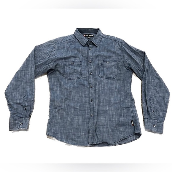 Airwalk Button Down Shirt Blue Chambray Long Sleeve Skater Grunge Sz L 90s Y2K - Picture 4 of 11